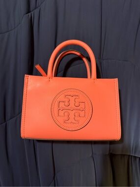 Tory Burch Coral-Orange Leather Mini Satchel